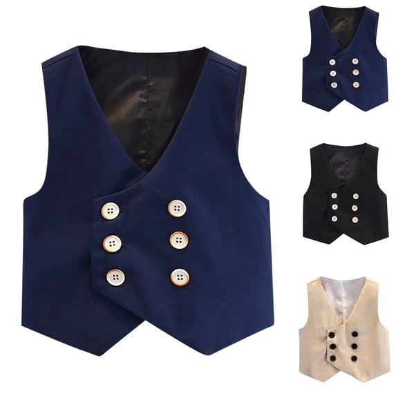 Pretxorve Kids Boys Jacket Western Style Solid Sleeveless Tank Button Front Outerwear Sizes 1-14Y