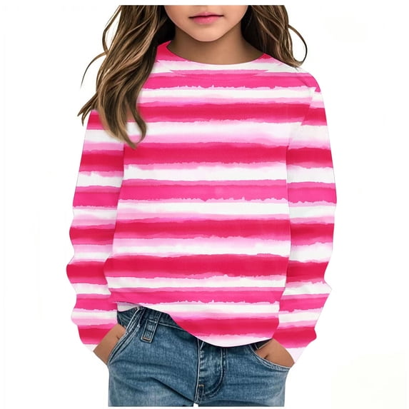 Pretxorve Kids Boys Girls Long Sleeve Tee Striped Crew Neck Pullover Basic Shirts Sizes 3-14Y
