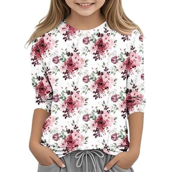 Pretxorve Kids Boys and Girls Long Sleeve Shirts Print Basic 3/4 Sleeve Crew Neck Top