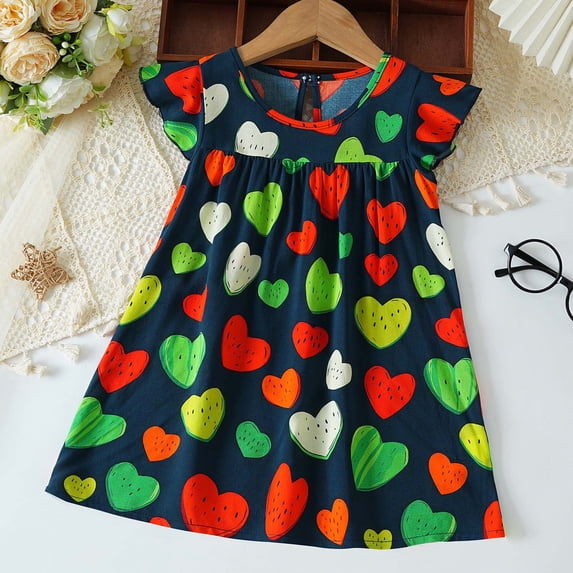 Pretxorve Kids Girls 3Months-3Years Dress Floral Print Ruffled Sleeve Soft Lightweight Summer Toddler