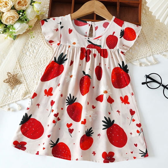 Pretxorve Kids Girls 3Months-3Years Dress Graphic Print Ruffled Sleeve Breathable Summer Toddler