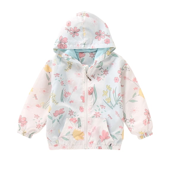 Pretxorve Kids Girls Boys Jacket All Over Floral Zip Up Hooded Windbreaker Outerwear Sizes 3-10Y