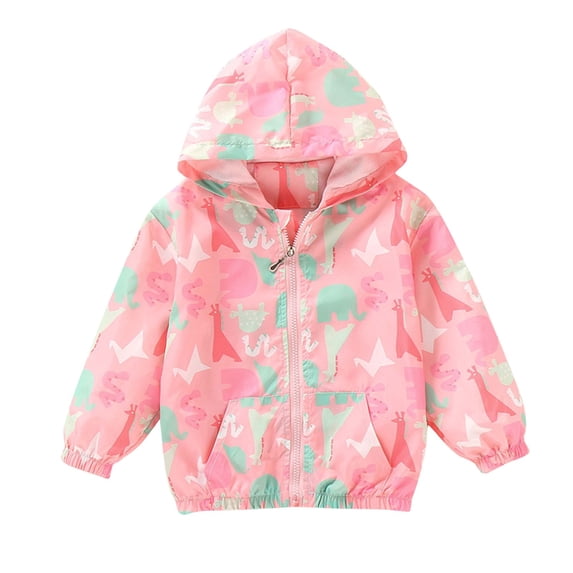 Pretxorve Kids Girls Boys Hooded Jacket Graphic Print Zip Up Windbreaker Casual Outerwear Sizes 3-10Y