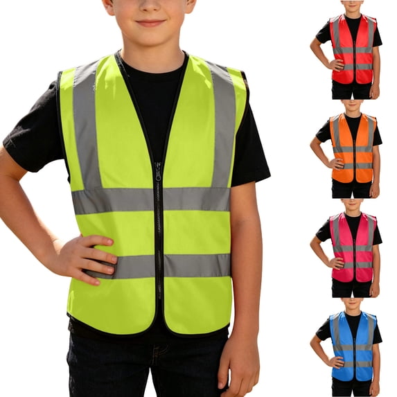 Pretxorve Kids Girls Boys Jacket Reflective Zip Up Sleeveless Tank Outdoor Work Outerwear Sizes 6-15Y