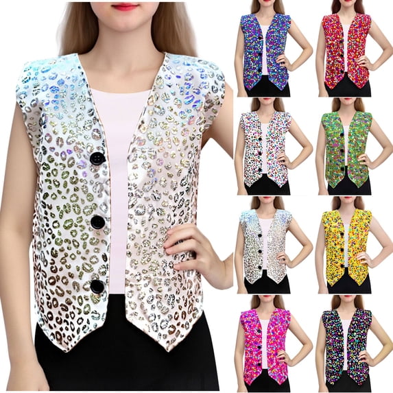 Pretxorve Kids Girls Boys Jacket Sequin Holographic Sleeveless Performance Tank Outerwear Sizes 1-16Y