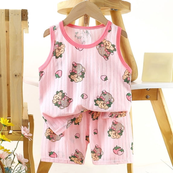 Pretxorve Kids Girls Boys Outfit Set Summer Print Crew Neck Tank with Shorts Loungewear 2 Piece Outfits 6M-8Y