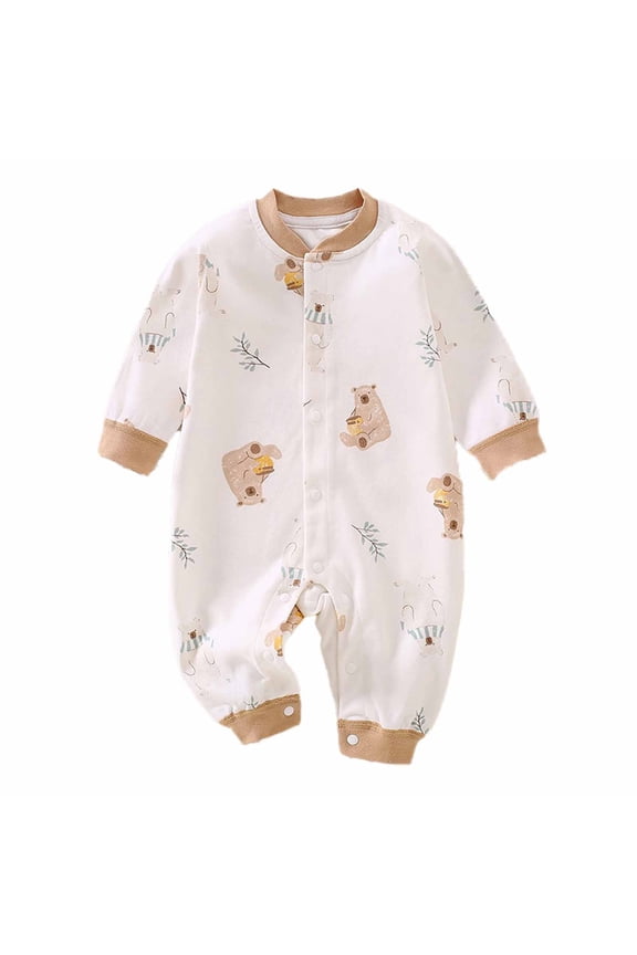 Kids Girls Boys Toddler Rompers Print Leaf Bear Long Sleeve Pants Button for Fall