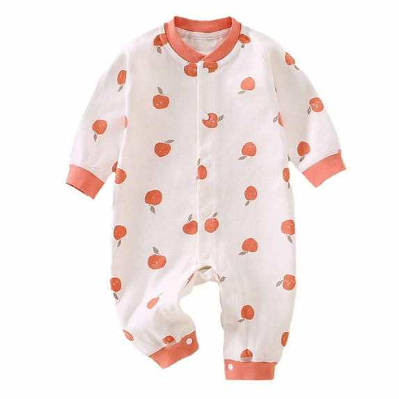 Pretxorve Toddler Girls Boys Romper Print Long Sleeve Button Crew Neck Fall Long Leg Jumpsuit
