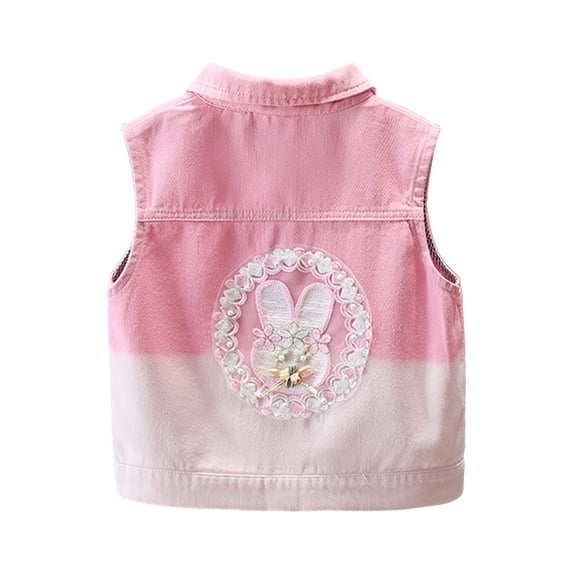 Pretxorve Kids Girls Denim Jacket Embroidered Sleeveless Tank with Ruffled Pockets Outerwear Sizes 18M-10Y