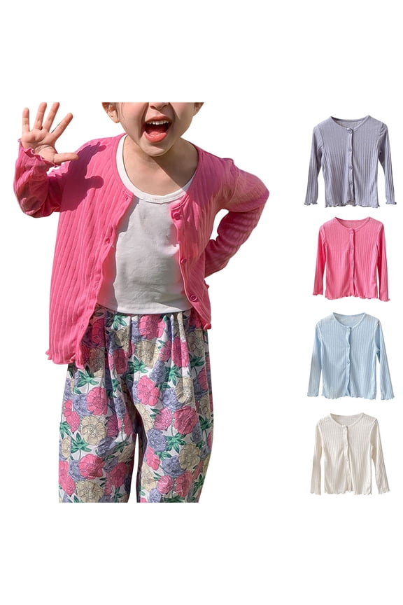 Kids Girls Jacket Solid Ruffled Sleeve Long Sleeve Sun Protection Cardigan Outerwear Sizes 12M-8Y