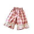 thumbnail image 1 of Pretxorve Kids Girls Wide Leg Pants Plaid Lace Border Loose Cropped Length Casual Bottoms Sizes 1-9Y, 1 of 3