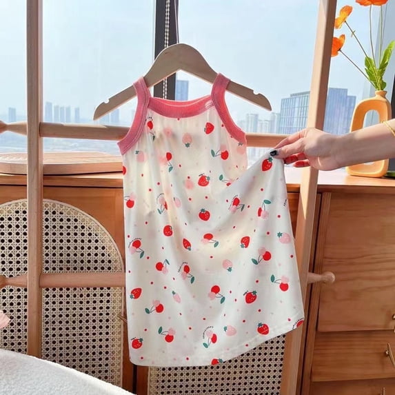 Pretxorve Kids Girls Sleeveless Dress Summer Spaghetti Strap Berry Print Cool Cozy Dresses Sizes 1-12Y
