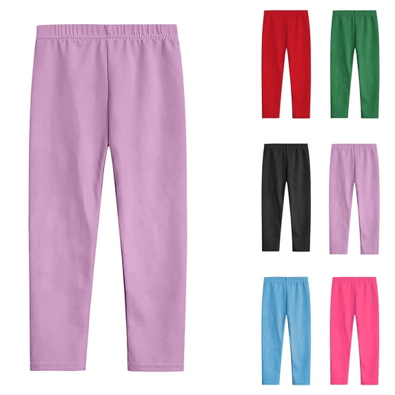Pretxorve Kids Girls Stretch Pants Solid Thin High 9 Length Outer Base Casual Bottoms