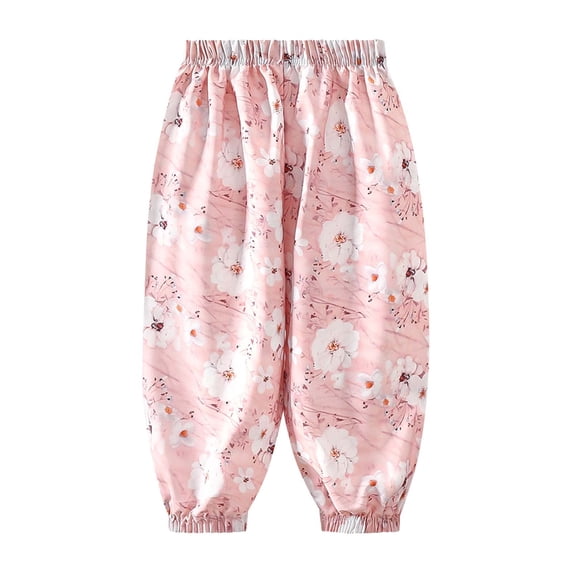 Pretxorve Kids Girls Jogger Pants Summer Print Loose Breathable Light Bottoms Sizes 1-13Y