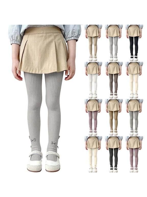 Kids Girls Stretchy Yoga Leggings Tights Solid Knit Bow Dance Casual Daily Wear Pants Sizes 2-7Y