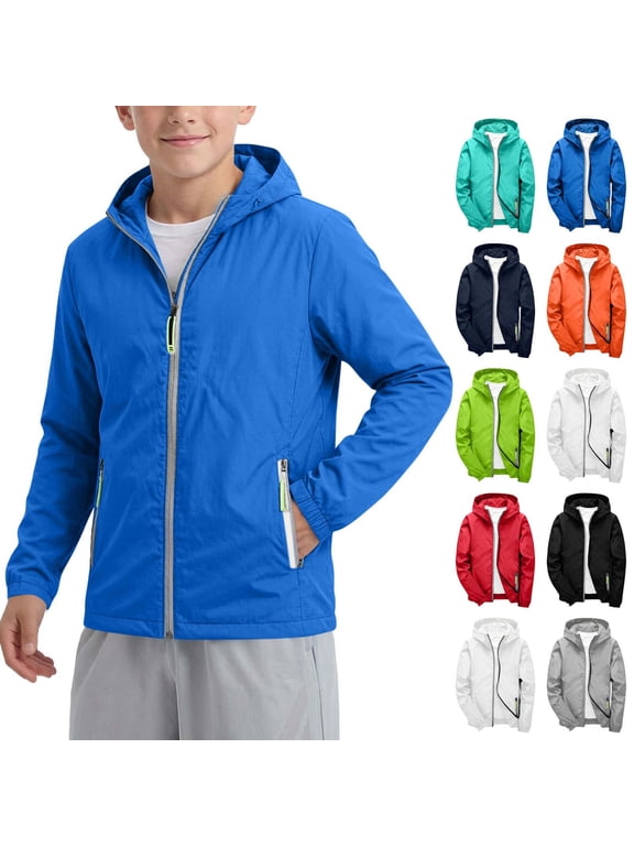 Kids Spring Softshell Jacket Solid Hooded Zip Up Long Sleeve Outdoor Casual Outerwear