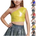 thumbnail image 1 of Pretxorve Kids Tank Top for Girls Summer Solid Shiny Metallic One Shoulder Crop Performance Tanks Sizes 3-16Y, 1 of 4