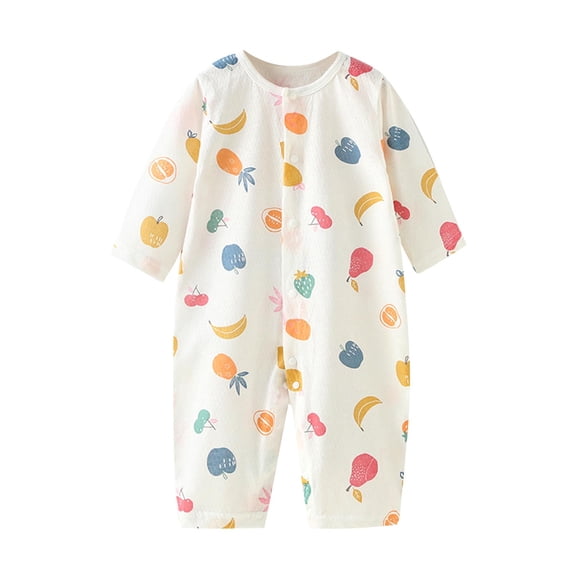 Pretxorve Toddler Girls Boys Summer Romper Fruit Print Long Sleeve Infant Breathable Long Leg Sleep Jumpsuit Sizes 0-24M