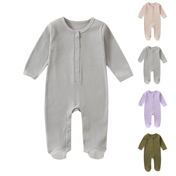 Pretxorve Toddler Girls Boys Long Sleeve Jumpsuit Solid Crew Neck Footed Long Leg Romper Sizes 3-18M