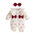 thumbnail image 1 of Pretxorve Kids Toddler Girls 0-9 Month Romper Summer Print Long Sleeve Crew Neck Ruffle Bow 2PC Hairband, 1 of 4