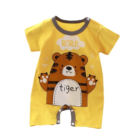 Pretxorve Toddler Girls Boys Summer Romper Print Short Sleeve Newborn Casual Long Leg Jumpsuit