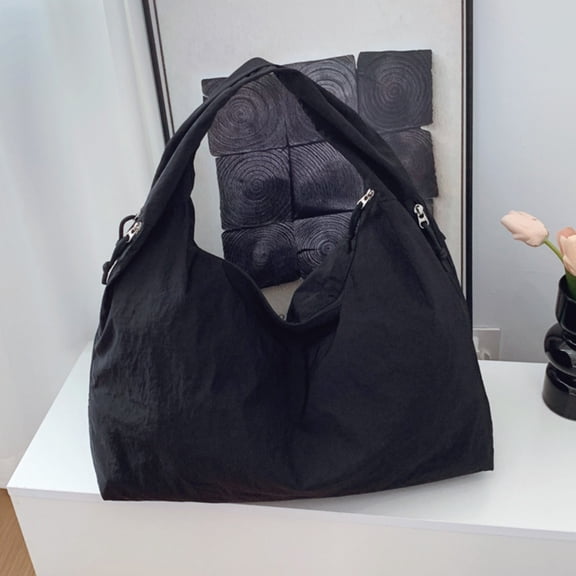 Pretxorve Slouchy Tote Solid Handbag Large Shoulder Travel Gym Casual Commute Weekend Vacation Black