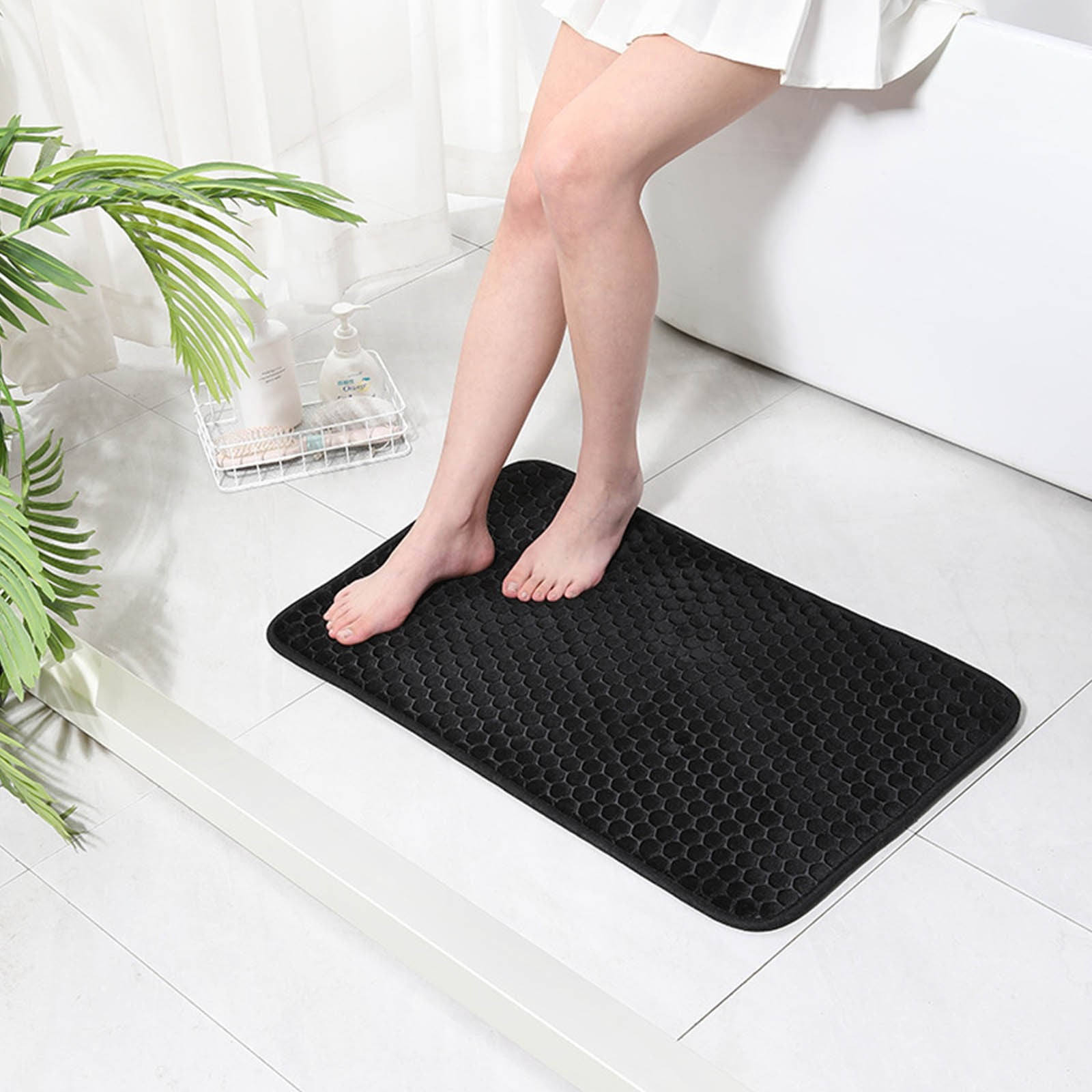 Pretxorve Thick Striped Memory Foam Bath Rugs, Soft Absorbent Velvet ...