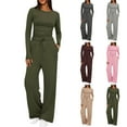 thumbnail image 1 of Pretxorve 2 Piece Set for Women Solid Crew Neck Pullover Long Sleeve Top Loose Long Trousers Daily Outfits, 1 of 5