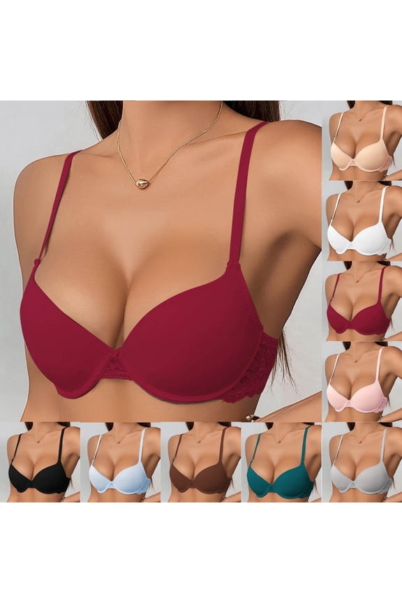 Women's Everyday Bras Solid Lace V Neck 3 Line Back Closure U Back Bra