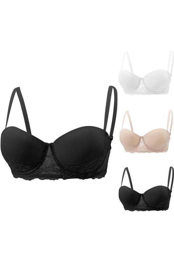 Women's Everyday Bras Solid Lace V Neck 3 Line Back Closure U Back Bra