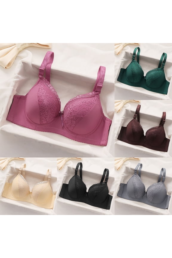 Women's Everyday Bras Solid Spliced Lace Back Closure with Underwire Bra