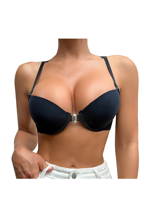 Women's Everyday Bras Solid U Back Front Close Fixed Double Strap Wireless Uplift Bra