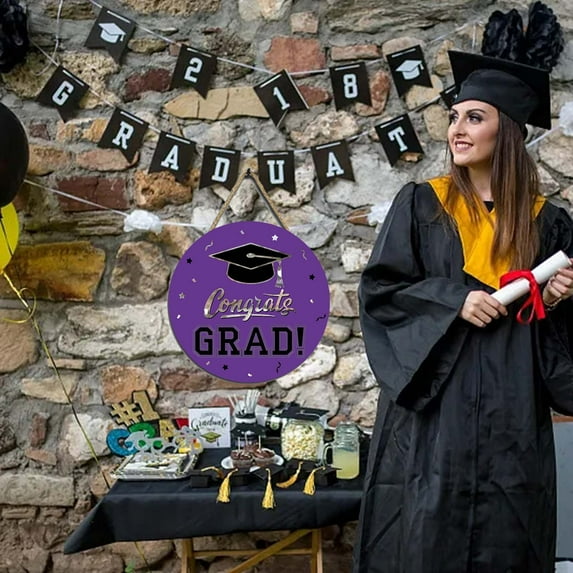 Pretxorve Wooden Graduation Party Decoration Door Congratulates Graduation Season Decoration Hanging Circular