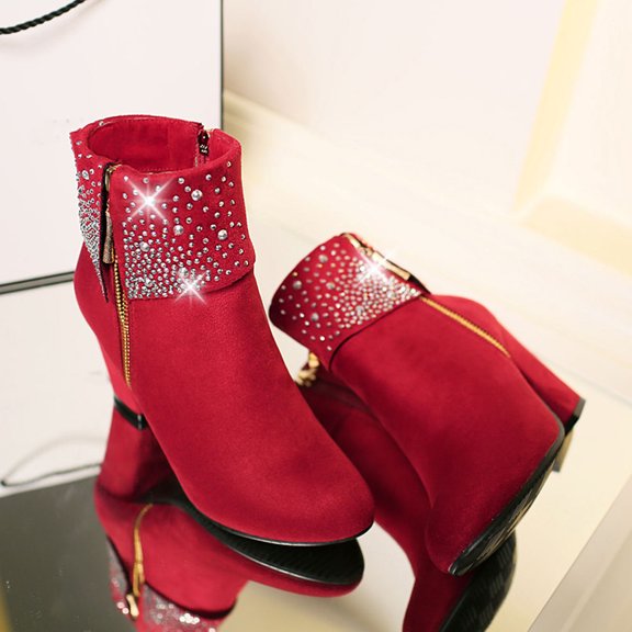 Pretyzoom 1 Pair of Platform Ankle Boots Red PU for Women