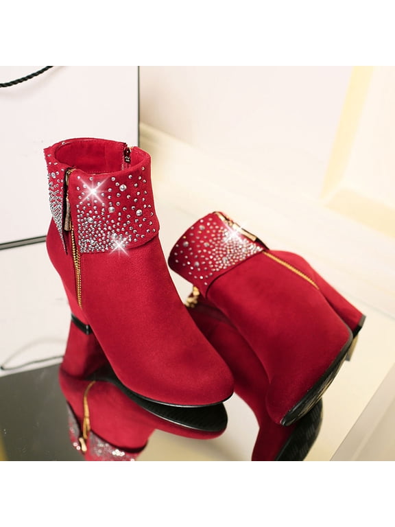 1 Pair of Platform Ankle Boots Red PU for Women