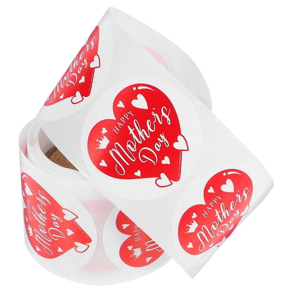 Pretyzoom Red Heart Mother's Day Sticker Labels Roll for Phone Notebook Cup Decorations