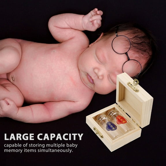 Pretyzoom 1 Set Baby Keepsakes Box Beige Wood Memory Preservation Storage for Infant Fetal Hair