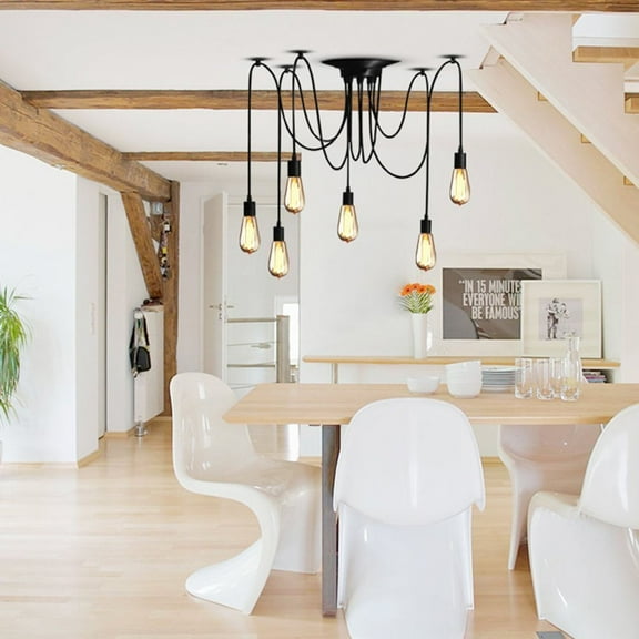 Pretyzoom Vintage Black Ceiling Lamp Chandelier for Dining Room and Industrial Style Decoration