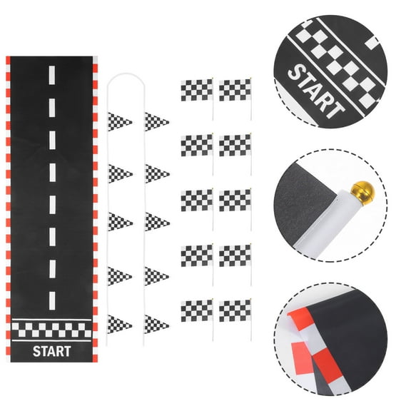 Pretyzoom 1 Set Floor Runner with Checkered Flags Black and White Checkered for Racing Events