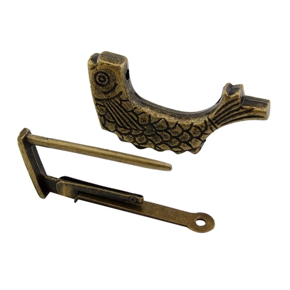 Pretyzoom 1Set Hand Carved Fish Shape Small Dark Brown Antique Alloy Padlock