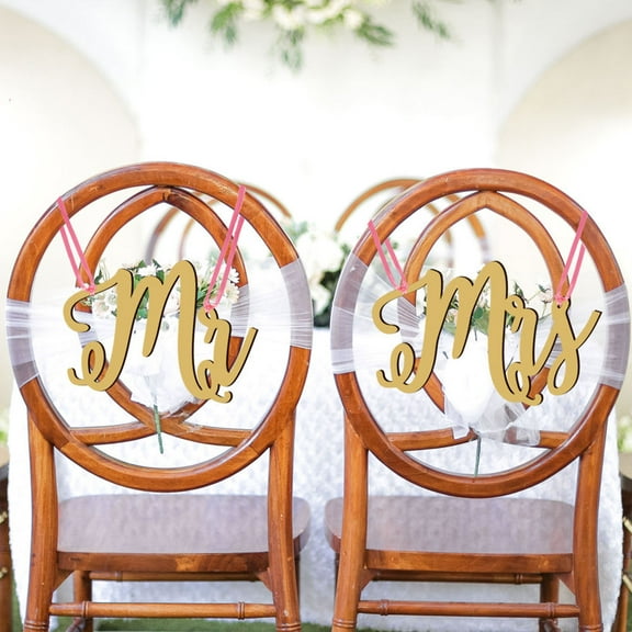 Pretyzoom 1Set Rustic Wedding Mrs and Mrs Wood Sign Golden Hanging Decorative Craft