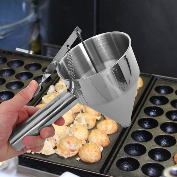Pretyzoom 1Set Handheld Stainless Steel Funnel and Stand for Kitchen Cake and Pancake Batter