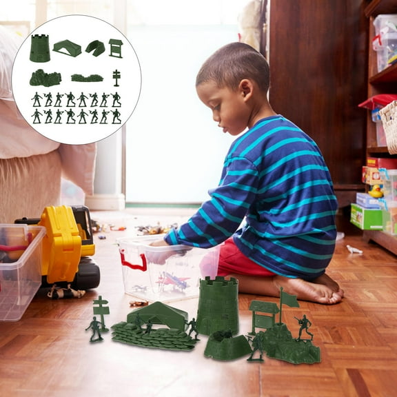 Pretyzoom 100pcs Wargaming Miniatures Figurine Toys Plastic Green Grey Battle Simulation