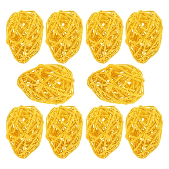 Pretyzoom 10Pcs Yellow Rattan Easter Eggs Decorative Balls for Easter Party Home Garden Decor