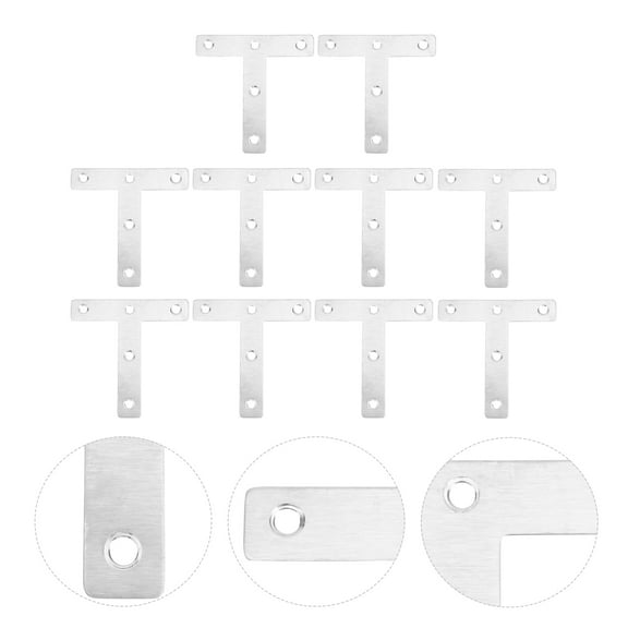 Pretyzoom 10Pcs Stainless Angle Bracket T-Shape Steel Corner Plate for Home Improvement Projects