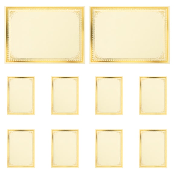 Pretyzoom 10Pcs Plated Gold Border A4 Certificate Paper Beige Heavyweight Blank Printing Sheets for Awards