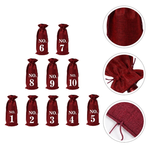 Pretyzoom 10Pcs Jute Wine Bags Dark Red Durable Drawstring Bags for Wine Bottle Decoration