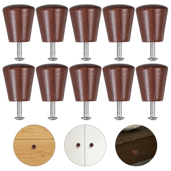 Pretyzoom 10Pcs Walnut Wood Drawer Pulls Brown Wooden Cabinet Handles with Comfortable Grip for Kitchen Furniture