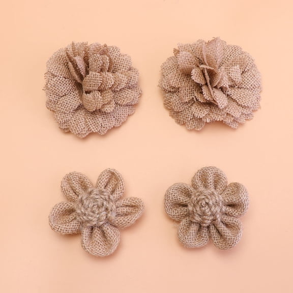 Pretyzoom 24Pcs Rustic Jute Flower Decor for Handmade Craft Projects and Party Decorations