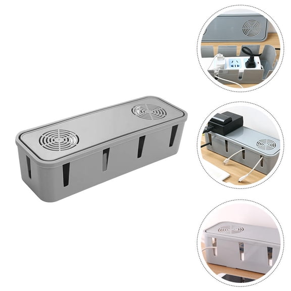 Pretyzoom 1Pc Grey Cable Organizer Container for Home Office with Convenient Wire Hole